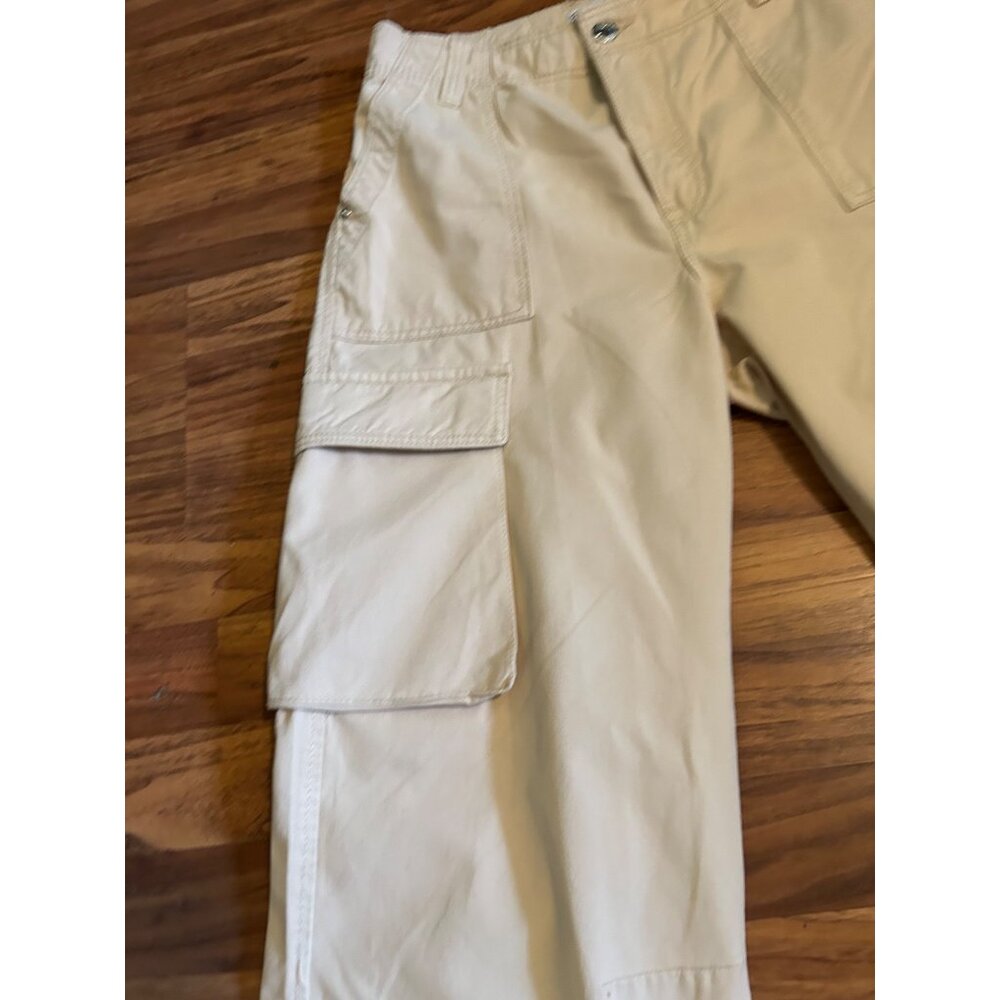 Bershka Mens Cargo Pants 40 30 Khaki Beige Straight Leg Medium Rise Utility Pock - Picture 13 of 15